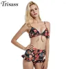 Trisass feminino Trisass Mulheres Biquíni Conjunto de cintura alta Flower Flower Bandagem Halter Halter Top Brasilian Maillot de Bain