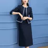 Abiti da lavoro WQM Autunno donna vestito per la giacca per due pezzi set blu navy blu da donna blazer lungo abito femminile indossare donne abiti da donna