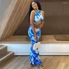 Casual Dresses 2024 Summer Fashion Elegant Cut Out Ruched Long Dress Women Sleeveless Night Club Party Blue Blue