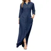 Casual Dresses Vintage Loose Shirt Dress Office Fashion Lapel Collar Button Party Maxi 2024 Women Long Sleeve Denim