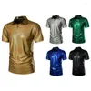 Polos MenS Summer Shiny Metallic à manches courtes Polo Fashion Stamping Stage Costume Dance Nightclub Party Party