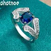 Cluster Rings Shstone 925 Sterling Silver Oval Blue Zircon Crystal for Women Engagement Wedding Bands Birthday Party Fashion Jewelry