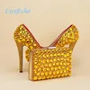 Dress Shoes Gold Rhinestone Womens Wedding With Matching Bags Woman High Heels Platform Women's Pumps