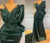 Vintage Arabische Donkergroene Mermaid -avondjurken met lange mouwen kralen lovertjes Appliques Pleids Lange satijnen formele gelegenheid prom gow3607440