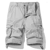 Herr shorts bomullsarbete sommar mode fast färg casual multi-pocket knapp dragkedja strandbyxor 1/2 militärgrön