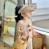 Girls Summer Clothing Set Kids Knitted Hollow Lace Suit Girl Fashion Breathable Vest Wide Leg Pants Outfits Children Sets 240408