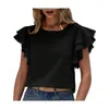 Bloups feminina Mulher camisa casual manga de babado de babados solto blusa de cor sólida de cor de cor sólida top para o verão