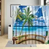 Zasłony prysznicowe Summer Sandy Beach Curtain Sea Scenerie Błękitne niebo palmy ocean ścienna ścienna