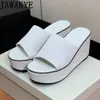 Slippers Summer Ladies Wedge Genuine Leather Kid Suede Women Sandals Comfort High Heel Shoes Dress Slides Crystal Mules