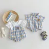 衣料品セット夏0-2年生まれた女の子2pcs服セットソリッドカラー汎用性のあるトップ漫画ベア格子縞のロンパースーツの赤ちゃんの衣装