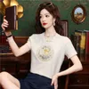 Damen T-Shirts Chinesische T-Shirt Frauen lässig Mode bestickt O-Neck 2024 Sommer Kurzärmelte T-Shirts