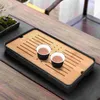 Kitchen Storage Bamboo Tea Tray Dish Drain Board Drying Mat Water Drip Holder Cup