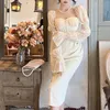 Casual klänningar vit puffhylsa för kvinnor koreansk mode vår sommar high-end vestidos mujer elegant solid lång klänning