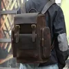 Backpack UKF Retro Genuine Leather Men Large Capacity Laptop Bag School Male Shoulder Bags Travel Backpacks