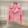 Modèle de suspension en cuir pour femmes Pocket Style Spring Automn Veste Rendre le collier à manches longues