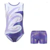 Scene Wear Girls 'Leotard Dance Clothes Leotards i 5-12 år Fashion Hair Band Långärmning glittrande tumling