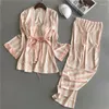 Abbigliamento da casa Donni da donna in pigiama set 3 pezzi Fashion spaghetti top top satinato da sonno letto femmina a maniche lunghe pijama