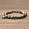 Strand Natural Pyrite Graved Beads Lucky Elephant Charm Armband för kvinnor och män Animal Elements 8mm