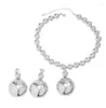 Necklace Earrings Set Gold/Silver Color Round Bead Size Beaded Collar And Ear Drop Jewelry