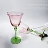 Wine Glasses Vintage Goblet 320ml Elegant Pink Flower Style Green Stem Two Tone Glass Champagne Cup