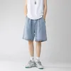 Summer Mens Baggy Straight Denim Shorts Korean Style Fashion Casual Loose Short Jeans Male Light Blue Black 240410