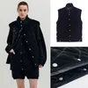 Women's Vests Winter Style Black Rhombus Side Slit Quilted Stand Collar Cotton Vest Jacket For Women