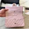 Pink Lambskin Medium Klassische Doppelklappe gestackte Umhängetaschen Diamantgitter Gold Silber Kette Crossbody Handtaschen große Kapazität Outdoor -Geldbörse 23 cm