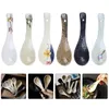 Spoons 6pcs Ceramic Soup Porcelain Chinese Kitchen Tableware Japanese Spoon For Ramen Pho Wonton Silicone