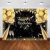 Tapestries gelukkige verjaardag tapijt achtergrond banner extra groot zwart en gouden bord mannen vrouwen jubileumfeestje po decor