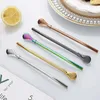 Spoons 2pcs Drinking Straw With Spoon Washable Stainless Steel Elbow Straws Reusable Filter Party Supplies Bar Drinks Metal Home Dining