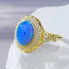 Cluster Rings 2024 925 Silver Plated Gold Inlaid 8 10mm Oval Opal Blue Fashion Ring Small And Versatile