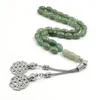 Tasbih muzułmańska bransoletka Misbaha Natural Green Jade Stone Islamski prezent na różnorodność biżuteria ręcznie robione koraliki różańskie 240412