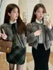 Work Dresses Two-piece / One-piece Celebrity Temperament Sweater Cardigan Knitted Top Plaid Slim Package Hip Skirt Suit Women