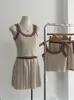 Vestidos de trabalho American Vintage Fashion roupas de 2 peças Conjunto de saia cáqui -tanque listrado top