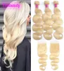 Maleisische 613 Body Wave Baby Hair Extensions Bundels met kanten sluiting 4x4 bundel 1030 inch Blonde kleur 4pcs4022263