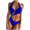 Damskie stroje kąpielowe kantar solidny bikini jednoczęściowy metalowy burzyonek Hollow Swimsuit dwa bikinis Summer