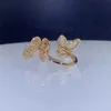 Original brand 925 sterling silver Van white shell butterfly ring plated with 18K rose gold opening double exquisite high version