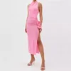 Robes décontractées Elegant Party 2024 Summer 3D Décoration florale longue robe sans manches élastique Slim Fit Y2k Midi