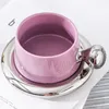 Kubki 240 ml filiżanki kawy i danie minimalistyczny styl kontrastowy kubek ceramiczny fioletowy biały delikatna para oporności na wysoką temperaturę