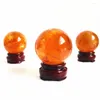 Decorative Figurines 50-55mm Natural Citrine Calcite Stone Optical Sphere Healing Meditation Crystal Ball For Home Decoration Base