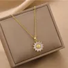 Gold Zircon Sunflower Pendant Personality Titanium Necklace Womens Fresh Fashion Jewelry