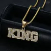 Colliers pendents Hip Hop Bling Iced Out Solid Titanium Steel Letter King Pendants Collier pour hommes Bijoux en argent Gold