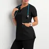 Nurse Women Casual Short Sleeved Apparel Top Pharmacy Working Hospital Doctor Nursing Uniform V-neck Jogger 240412