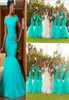 Aqua teal turquoise mermaid فساتين وصيفات الشرف قبالة الكتف الطويل Ruched Tulle Africa Style Nigery Bridesmaid Dress BM01808929271