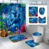 Shower Curtains 4Pcs Washable 3D Blue Ocean Dolphin Playing Waterproof Fabric Bathroom Curtain Anti-slip Carpet Toilet Cover Mat
