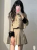 Arbetsklänningar 203 Autumn Vintage 2 -bit kjol Set Women Party Casual Long Sleeve Elegant Blazers Coat Plated Korean Fashion Suits