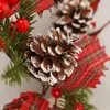 装飾花クリスマスリース装飾冬の赤い格子縞のガーランド農家ウェルカムパインコーン装飾