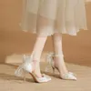 Dress Shoes Size 31-43 White High Heels Women's Stiletto Pearls Bride Bow Bridesmaid Fashion Thin Heel Wedding