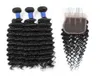 10a capelli brasiliani Wate profonde fasci umani con chiusura peruviani I capelli umani intrecciano 3 ranch con estensioni di capelli di chiusura 555764366071