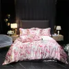 Luxury Natural Silky Bedbling Set Single Double Queen King Size Printing Quilt Cover Set Silk Satin Däcke Cover Set Bedroom Decor 240403